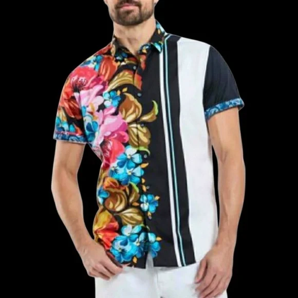 NEW Robert Graham Floral Vibrant XL Classic Fit Short Sleeve Sport Shirt